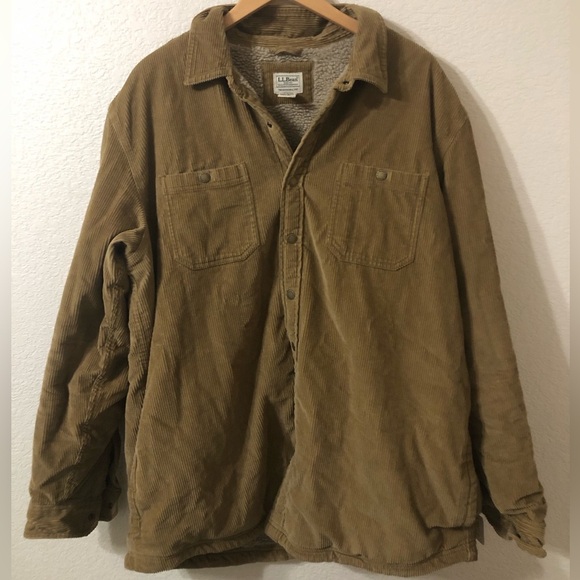 L.L. Bean Mens 1912 Heritage Lined Corduroy Shirt Jacket in Walnut Size XL Tall - Picture 1 of 7